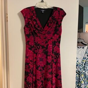 Chaps Women's Black and Red Floral Midi Dress size Medium